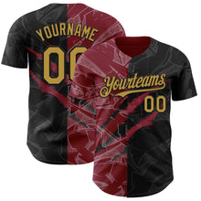 Load image into Gallery viewer, Custom Graffiti Pattern Old Gold Black-Crimson 3D Scratch Authentic Baseball Jersey
