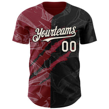Load image into Gallery viewer, Custom Graffiti Pattern Cream Black-Crimson 3D Scratch Authentic Baseball Jersey
