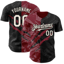 Load image into Gallery viewer, Custom Graffiti Pattern Cream Black-Crimson 3D Scratch Authentic Baseball Jersey

