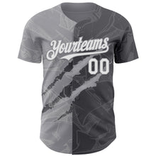 Load image into Gallery viewer, Custom Graffiti Pattern White Steel Gray-Gray 3D Scratch Authentic Baseball Jersey

