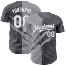 Load image into Gallery viewer, Custom Graffiti Pattern White Steel Gray-Gray 3D Scratch Authentic Baseball Jersey
