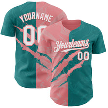Load image into Gallery viewer, Custom Graffiti Pattern White Teal-Medium Pink 3D Scratch Authentic Baseball Jersey
