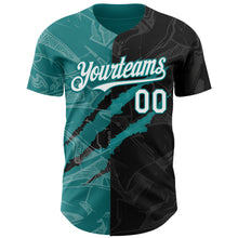 Load image into Gallery viewer, Custom Graffiti Pattern White Black-Teal 3D Scratch Authentic Baseball Jersey
