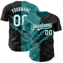 Load image into Gallery viewer, Custom Graffiti Pattern White Black-Teal 3D Scratch Authentic Baseball Jersey
