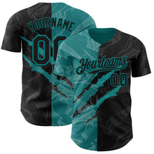 Load image into Gallery viewer, Custom Graffiti Pattern Black-Teal 3D Scratch Authentic Baseball Jersey
