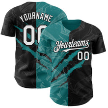 Load image into Gallery viewer, Custom Graffiti Pattern White Black-Teal 3D Scratch Authentic Baseball Jersey
