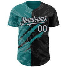 Load image into Gallery viewer, Custom Graffiti Pattern Gray Black-Teal 3D Scratch Authentic Baseball Jersey
