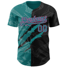 Load image into Gallery viewer, Custom Graffiti Pattern Teal Black-Pink 3D Scratch Authentic Baseball Jersey
