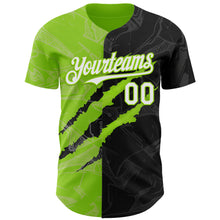 Load image into Gallery viewer, Custom Graffiti Pattern White Black-Neon Green 3D Scratch Authentic Baseball Jersey
