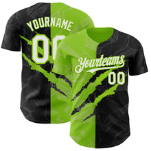 Load image into Gallery viewer, Custom Graffiti Pattern White Black-Neon Green 3D Scratch Authentic Baseball Jersey
