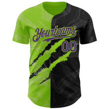 Charger l&#39;image dans la galerie, Custom Graffiti Pattern Purple Black-Neon Green 3D Scratch Authentic Baseball Jersey
