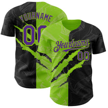Charger l&#39;image dans la galerie, Custom Graffiti Pattern Purple Black-Neon Green 3D Scratch Authentic Baseball Jersey
