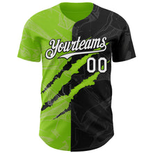 Load image into Gallery viewer, Custom Graffiti Pattern White Black-Neon Green 3D Scratch Authentic Baseball Jersey
