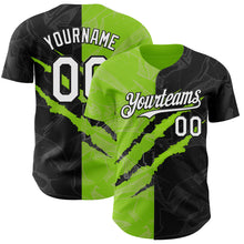 Load image into Gallery viewer, Custom Graffiti Pattern White Black-Neon Green 3D Scratch Authentic Baseball Jersey
