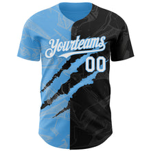 Load image into Gallery viewer, Custom Graffiti Pattern White Black-Sky Blue 3D Scratch Authentic Baseball Jersey
