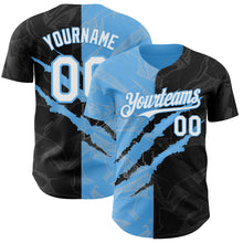 Load image into Gallery viewer, Custom Graffiti Pattern White Black-Sky Blue 3D Scratch Authentic Baseball Jersey
