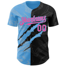 Load image into Gallery viewer, Custom Graffiti Pattern Pink Black-Sky Blue 3D Scratch Authentic Baseball Jersey

