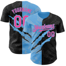 Load image into Gallery viewer, Custom Graffiti Pattern Pink Black-Sky Blue 3D Scratch Authentic Baseball Jersey
