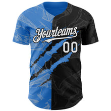 Load image into Gallery viewer, Custom Graffiti Pattern White Black-Electric Blue 3D Scratch Authentic Baseball Jersey
