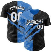 Load image into Gallery viewer, Custom Graffiti Pattern White Black-Electric Blue 3D Scratch Authentic Baseball Jersey
