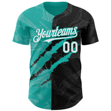 Load image into Gallery viewer, Custom Graffiti Pattern White Black-Aqua 3D Scratch Authentic Baseball Jersey
