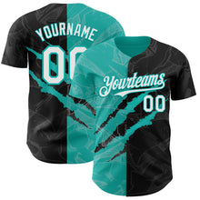 Load image into Gallery viewer, Custom Graffiti Pattern White Black-Aqua 3D Scratch Authentic Baseball Jersey
