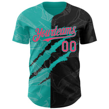Charger l&#39;image dans la galerie, Custom Graffiti Pattern Neon Pink Black-Aqua 3D Scratch Authentic Baseball Jersey
