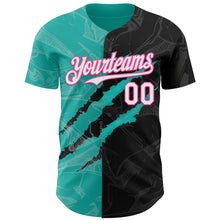 Load image into Gallery viewer, Custom Graffiti Pattern White Black Aqua-Pink 3D Scratch Authentic Baseball Jersey
