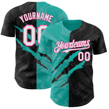 Load image into Gallery viewer, Custom Graffiti Pattern White Black Aqua-Pink 3D Scratch Authentic Baseball Jersey
