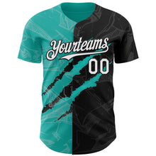 Load image into Gallery viewer, Custom Graffiti Pattern White Black-Aqua 3D Scratch Authentic Baseball Jersey
