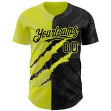 Load image into Gallery viewer, Custom Graffiti Pattern Black-Neon Yellow 3D Scratch Authentic Baseball Jersey
