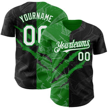 Load image into Gallery viewer, Custom Graffiti Pattern White Black-Grass Green 3D Scratch Authentic Baseball Jersey
