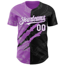 Load image into Gallery viewer, Custom Graffiti Pattern White Black-Medium Purple 3D Scratch Authentic Baseball Jersey
