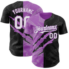 Load image into Gallery viewer, Custom Graffiti Pattern White Black-Medium Purple 3D Scratch Authentic Baseball Jersey
