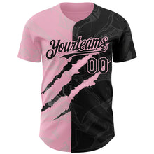 Load image into Gallery viewer, Custom Graffiti Pattern Black-Light Pink 3D Scratch Authentic Baseball Jersey
