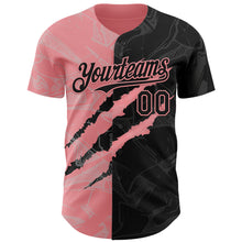 Load image into Gallery viewer, Custom Graffiti Pattern Black-Medium Pink 3D Scratch Authentic Baseball Jersey
