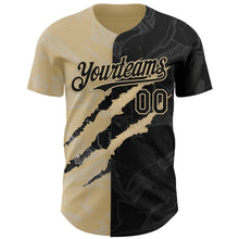 Load image into Gallery viewer, Custom Graffiti Pattern Black-Vegas Gold 3D Scratch Authentic Baseball Jersey
