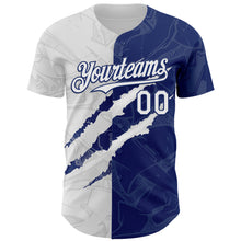 Load image into Gallery viewer, Custom Graffiti Pattern White-Royal 3D Scratch Authentic Baseball Jersey

