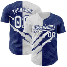 Load image into Gallery viewer, Custom Graffiti Pattern White-Royal 3D Scratch Authentic Baseball Jersey
