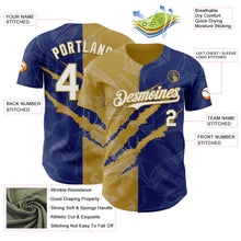 Load image into Gallery viewer, Custom Graffiti Pattern White Royal-Old Gold 3D Scratch Authentic Baseball Jersey
