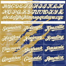 Load image into Gallery viewer, Custom Graffiti Pattern White Royal-Old Gold 3D Scratch Authentic Baseball Jersey
