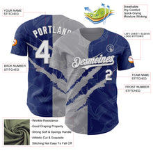 Load image into Gallery viewer, Custom Graffiti Pattern White Royal-Gray 3D Scratch Authentic Baseball Jersey
