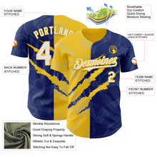 Load image into Gallery viewer, Custom Graffiti Pattern White Royal-Yellow 3D Scratch Authentic Baseball Jersey
