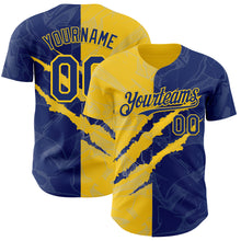 Загрузить изображение в средство просмотра галереи, Custom Graffiti Pattern Royal-Yellow 3D Scratch Authentic Baseball Jersey
