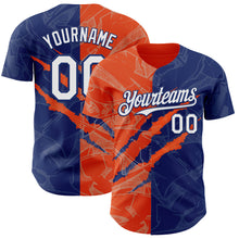 Load image into Gallery viewer, Custom Graffiti Pattern White Royal-Orange 3D Scratch Authentic Baseball Jersey
