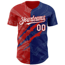 Load image into Gallery viewer, Custom Graffiti Pattern White Royal-Red 3D Scratch Authentic Baseball Jersey
