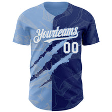 Загрузить изображение в средство просмотра галереи, Custom Graffiti Pattern White Royal-Light Blue 3D Scratch Authentic Baseball Jersey
