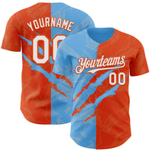 Загрузить изображение в средство просмотра галереи, Custom Graffiti Pattern White Orange-Sky Blue 3D Scratch Authentic Baseball Jersey
