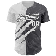 Загрузить изображение в средство просмотра галереи, Custom Graffiti Pattern White-Steel Gray 3D Scratch Authentic Baseball Jersey
