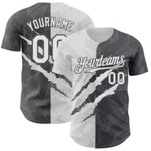 Загрузить изображение в средство просмотра галереи, Custom Graffiti Pattern White-Steel Gray 3D Scratch Authentic Baseball Jersey
